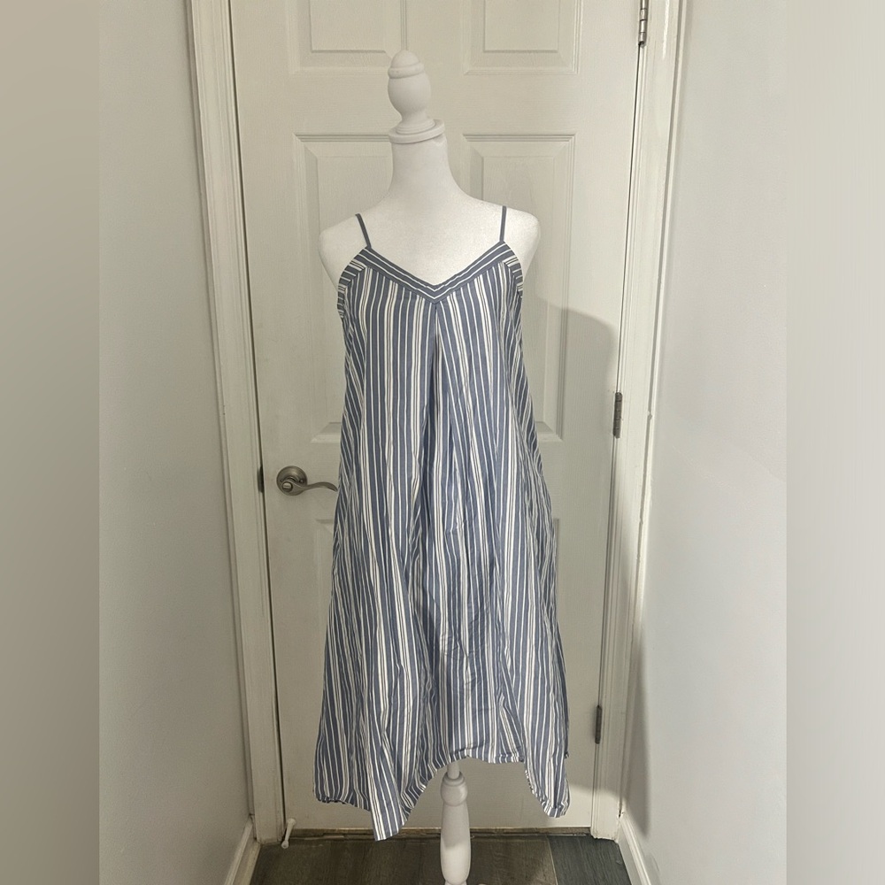 Madewell Stripped white/blue cotton Flowy Dress size Small
